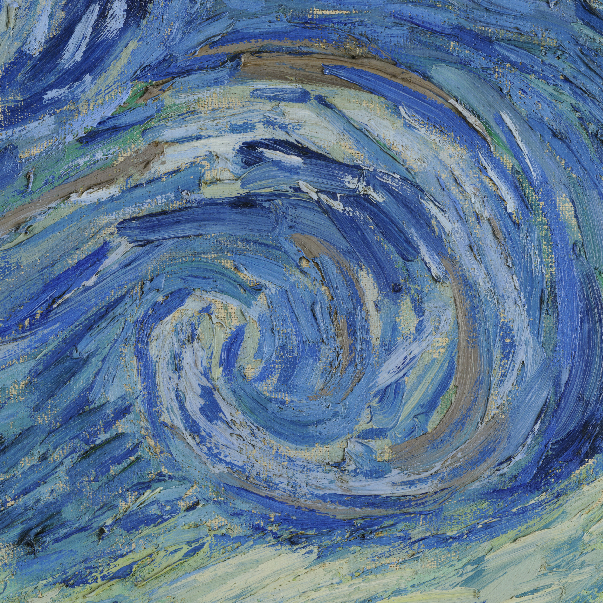 The Starry Night (Detail) Detail image showing the individual brush strokes in a swirl in the sky of The Starry Night by Vincent van Gogh
