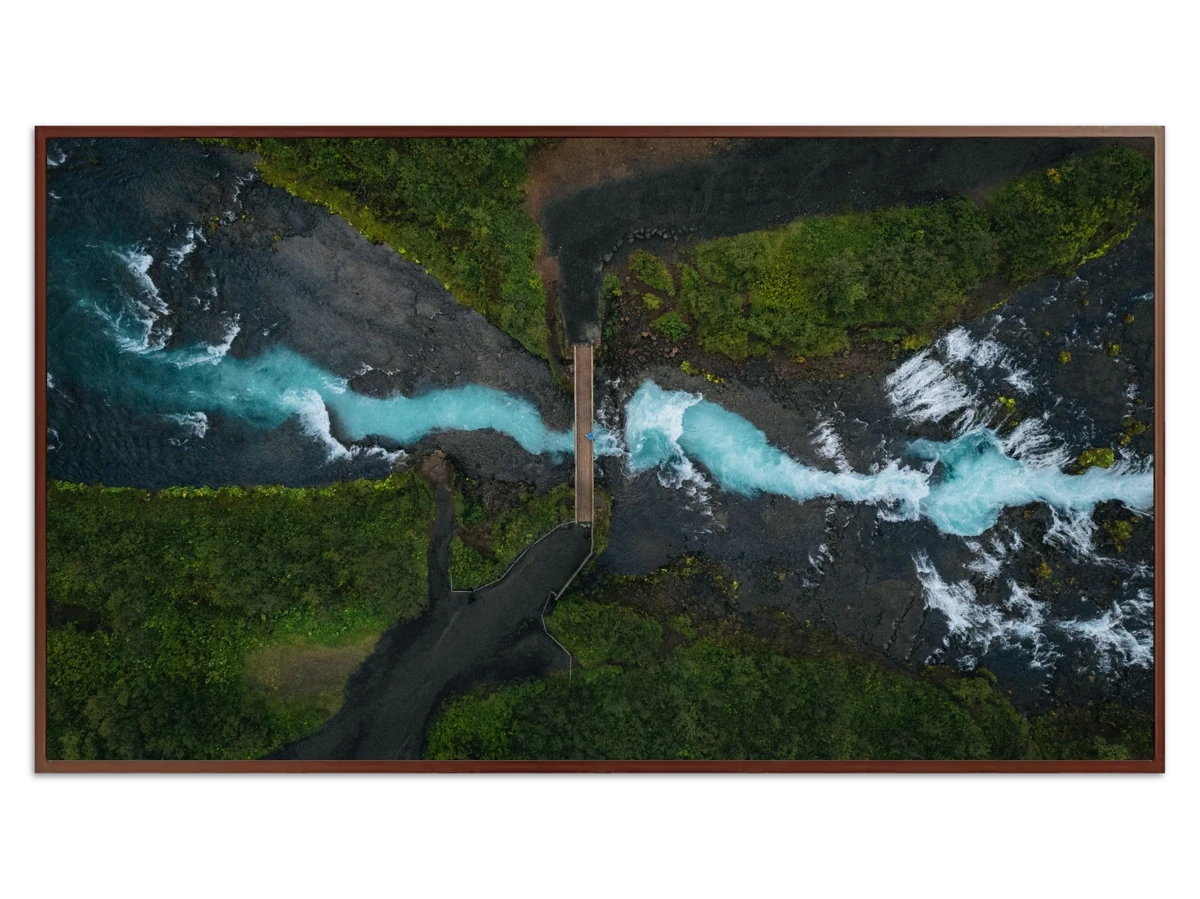 Birds eye view of Brúarfoss Birds eye view of Brúarfoss - Free art for Frame TV